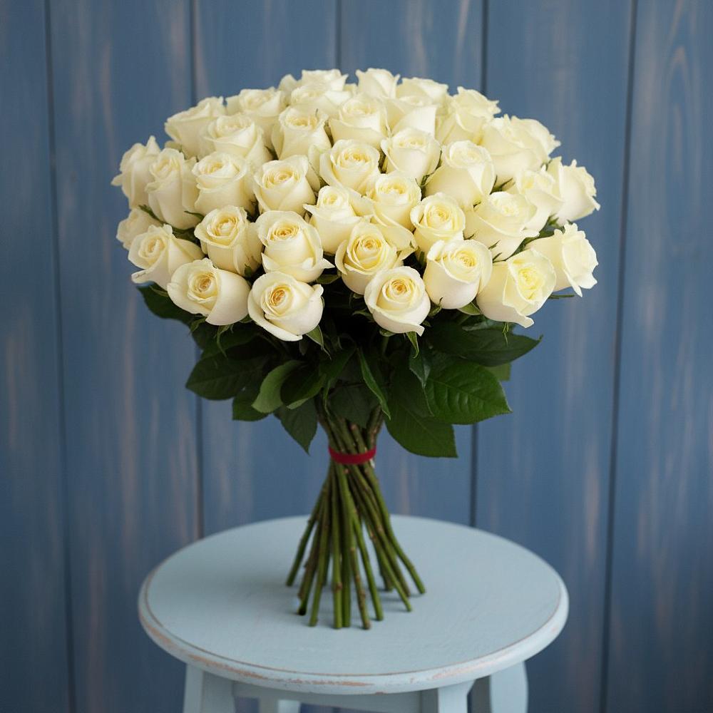 Букет 51 Белая роза Эдлесс Лав в Куйбышеве