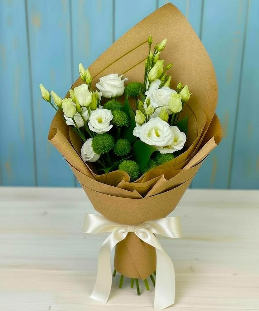 Букет цветов из: Хризантемы и Лизиантусы в Куйбышеве