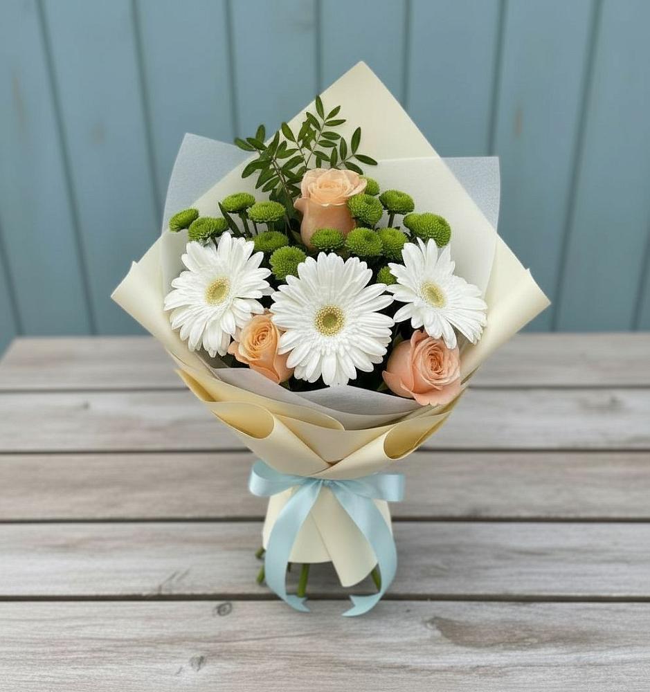 Букет цветов из: Герберы, Розы и Хризантемы в Куйбышеве