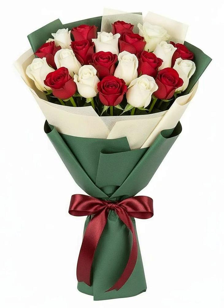 Букет Микс из красных и белых роз в Куйбышеве