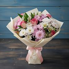 Букет цветов из:  Хризантемы, Альстромерии и Розы в Куйбышеве