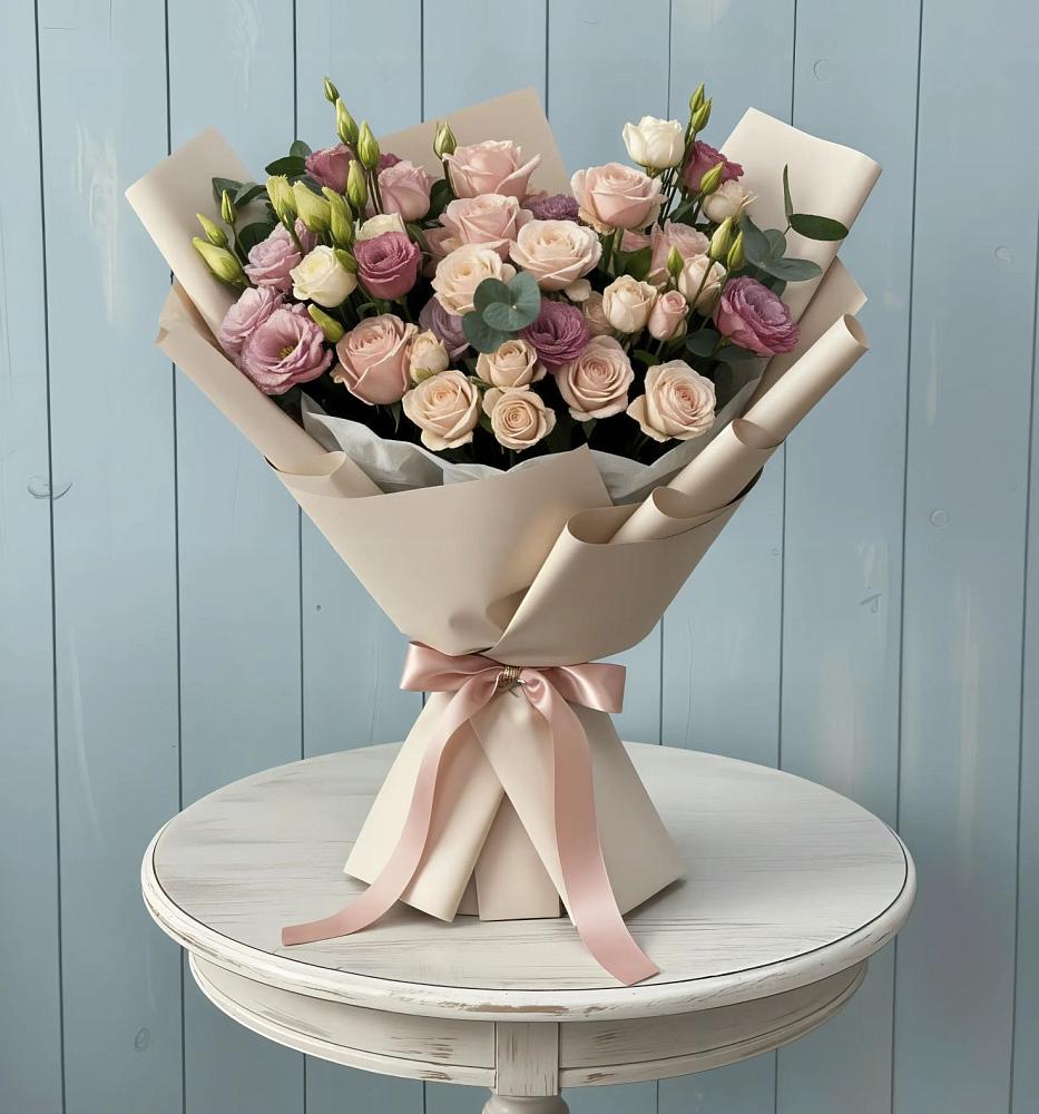 Букет цветов из: Розы и Лизиантусы в Куйбышеве